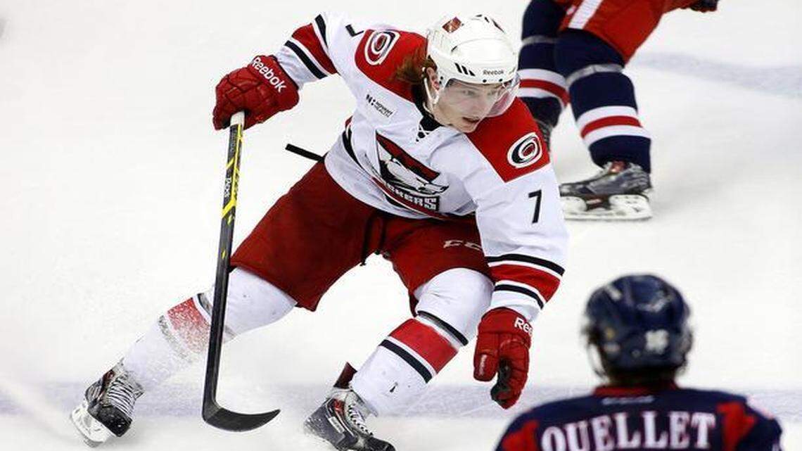 
Charlotte Checker left wing Brock McGinn in action against Grand Rapids Griffins. 

