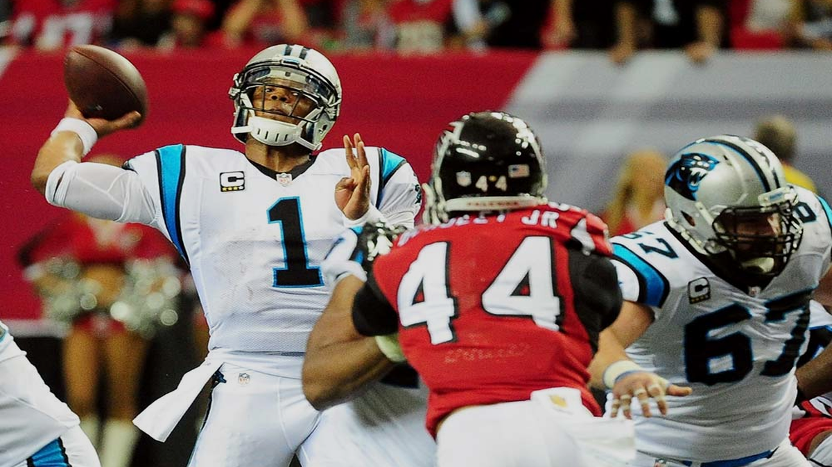 ATLANTA, GA - DECEMBER 27: Cam Newton #1 of the Carolina Panthers throws a pass during the first half against the Atlanta Falcons at the Georgia Dome on December 27, 2015 in Atlanta, Georgia. (Photo by Scott Cunningham/Getty Images)