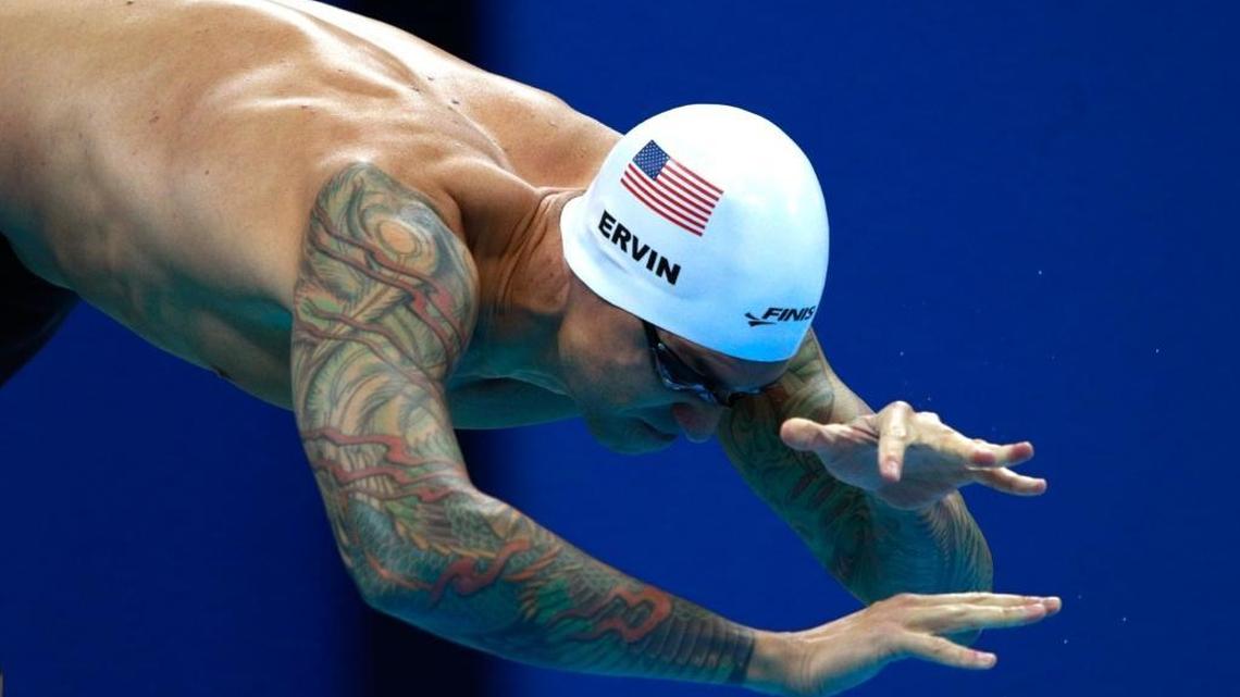 Anthony Ervin of the United States competes in the Men's 50m Freestyle heat on Day 6 of the Rio 2016 Olympic Games.