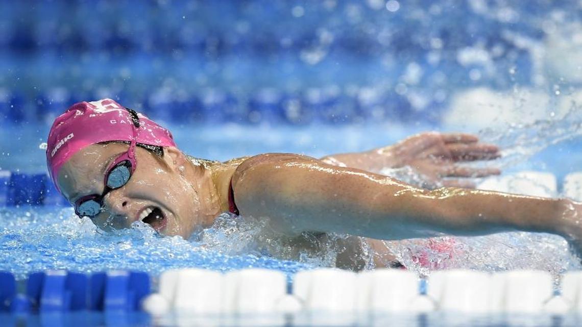Cammile Adams swims in the women's 200-meter butterfly final at the U.S. Olympic swimming trials Thursday in Omaha, Neb. Adams won the race.