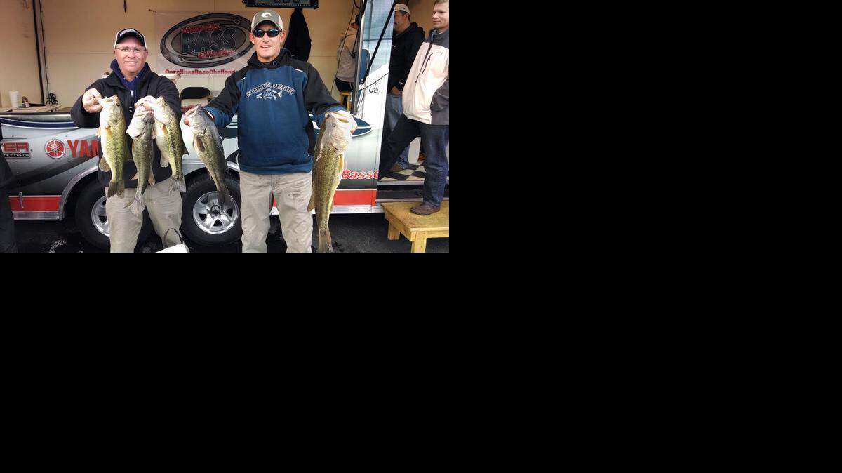 
Tommy Williams, left, and Thomas Hardwick of York took first place and $10,000 with this five-fish limit weighing 18.75 pounds Saturday. 
