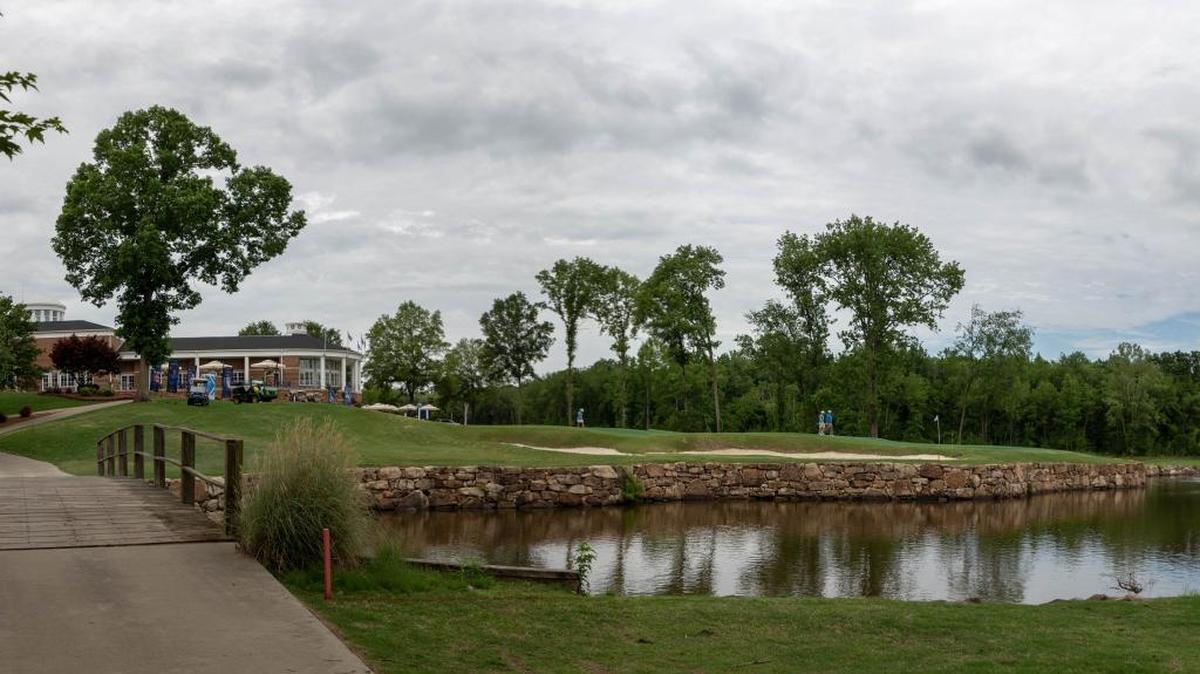 The view from the 18th hole at River Run Country Club in Davidson, site of the Symetra Classic women’s golf tournament.