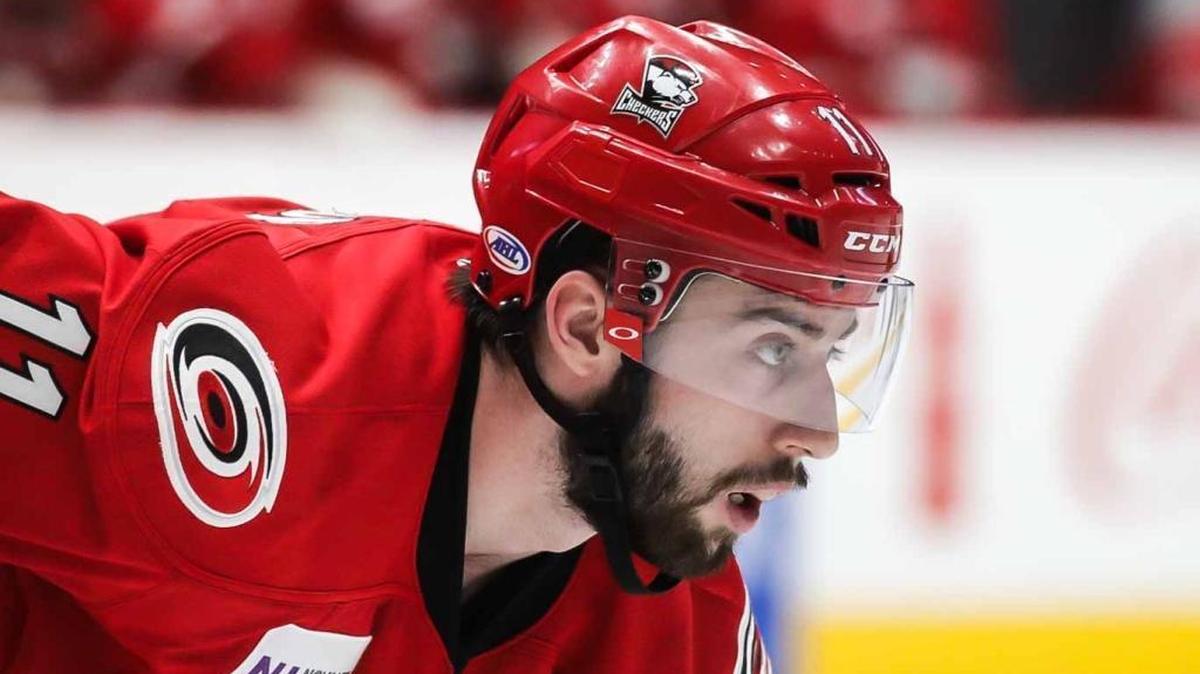 Charlotte Checkers’ Clark Bishop, seen above in Game 1, scored the winning goal in Thurday night’s Game 3 as Charlotte completed a sweep of its first-round American Hockey League playoff series against the Wilkes-Barre/Scranton Penguins.