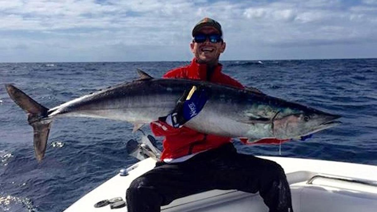 Andy Shiels with a 60-pound wahoo he caught Saturday off Charleston while trolling from a private boat. Another Charleston party fishing from a private boat caught 17 wahoo, keeping a limit of 14.