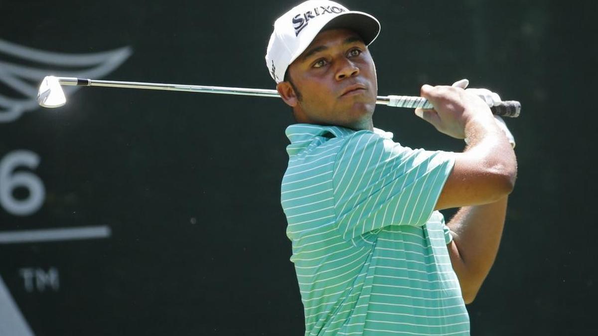 Harold Varner III watches his tee shot on the 16th hole during Thursday’s first round of the PGA Championship at Baltusrol Golf Club in Springfield, N.J.