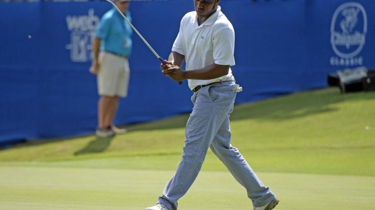 
Gastonia golfer Harold Varner III follows a putt that stopped short on 18 at the Chiquita Classic at River Run Country Club in Davidson on September 7, 2014. The tournament now has a new name and it starts Thursday.
