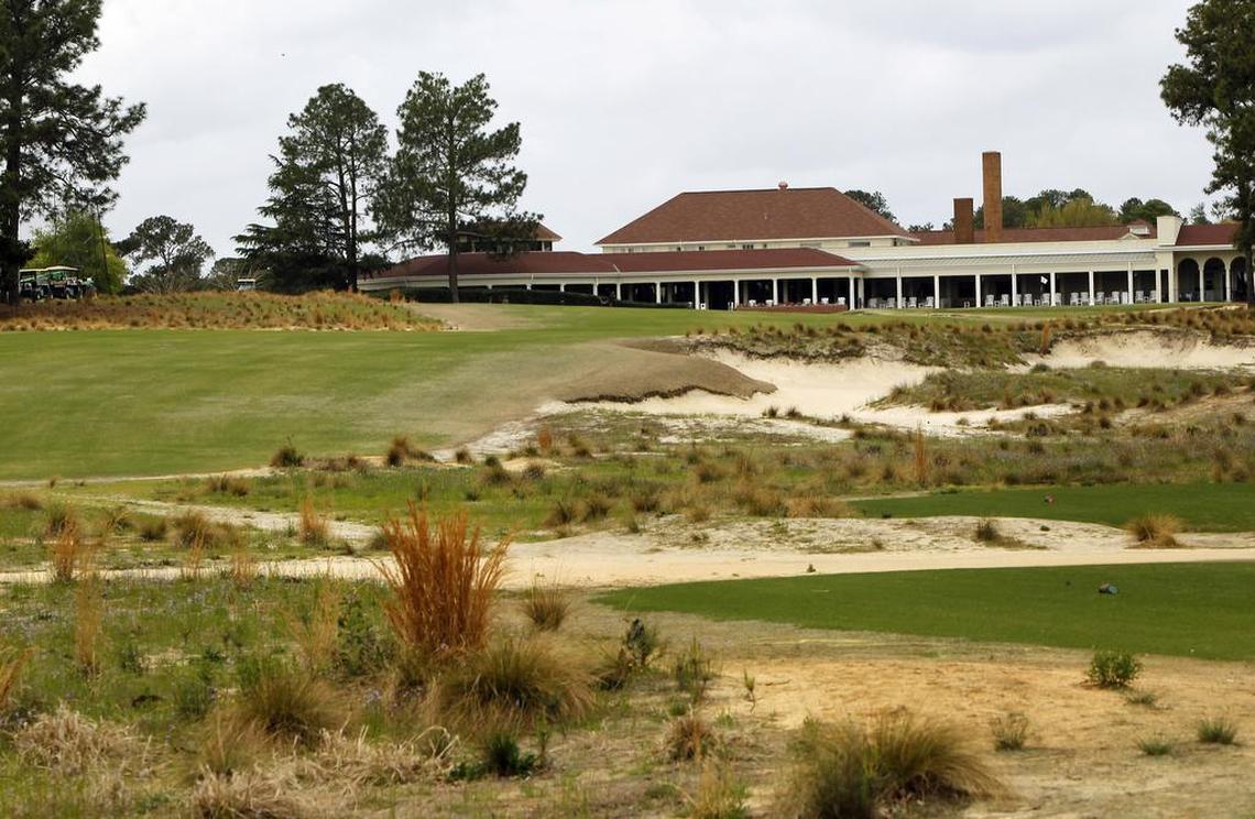Looking up the 18th hole of Pinehurst No. 2 golf course on April 14, 2014. Both the Men and Women's U.S. Open golf tournaments were played on this famous course in 2014.