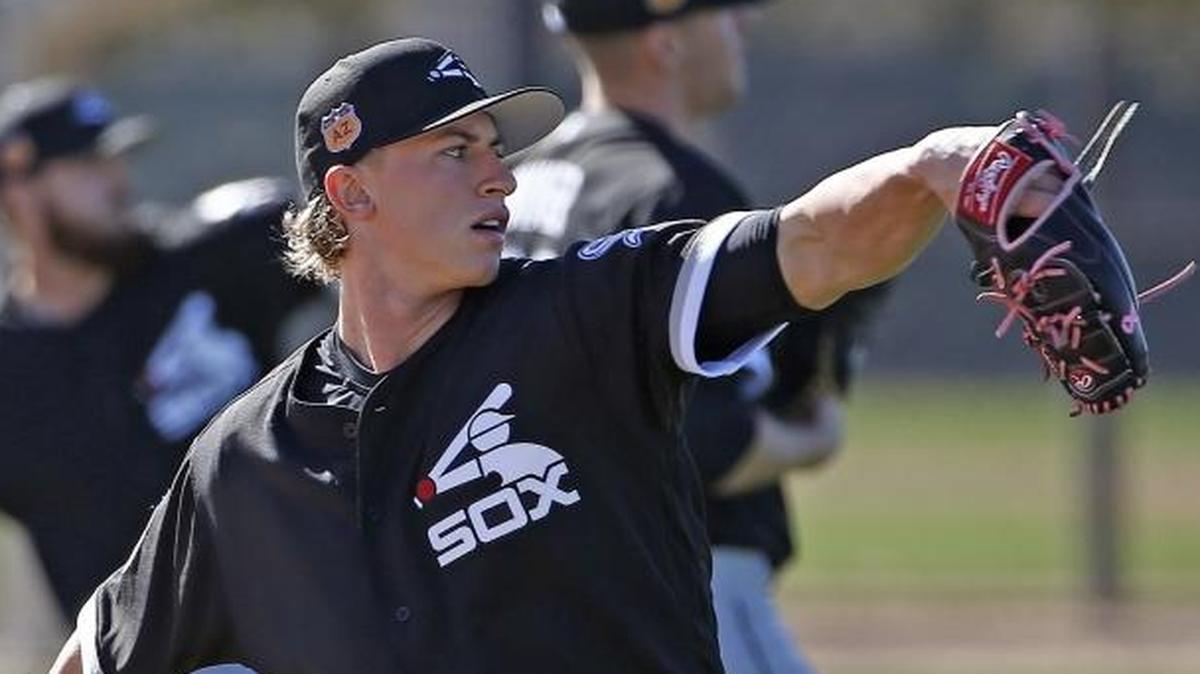Right-handed pitcher Michael Kopech, center, Chicago’s No. 2 prospect (and No. 10 prospect in MLB overall), is almost certain to start the season in Charlotte.