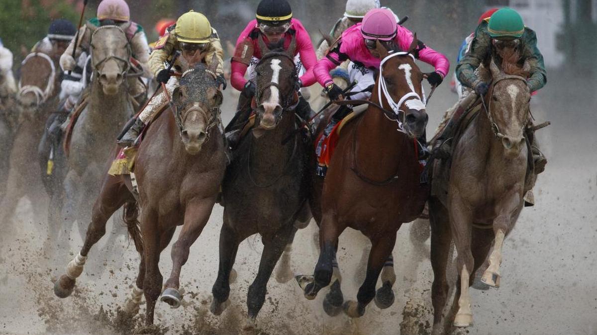 Maximum Security, second from right, with Luis Saez up, bumps other horses in the final turn which caused his disqualification during the 145th Kentucky Derby at Churchill Downs in Louisville, Ky., on Saturday. Country House, left, with Flavian Prat up, left, was declared the winner.