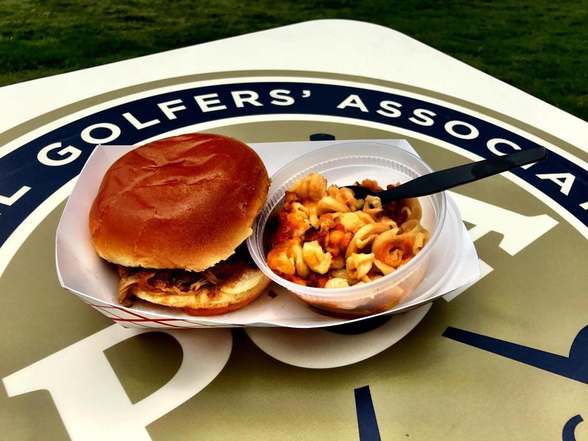 Pulled pork sandwich and mac and cheese from Queen City Q