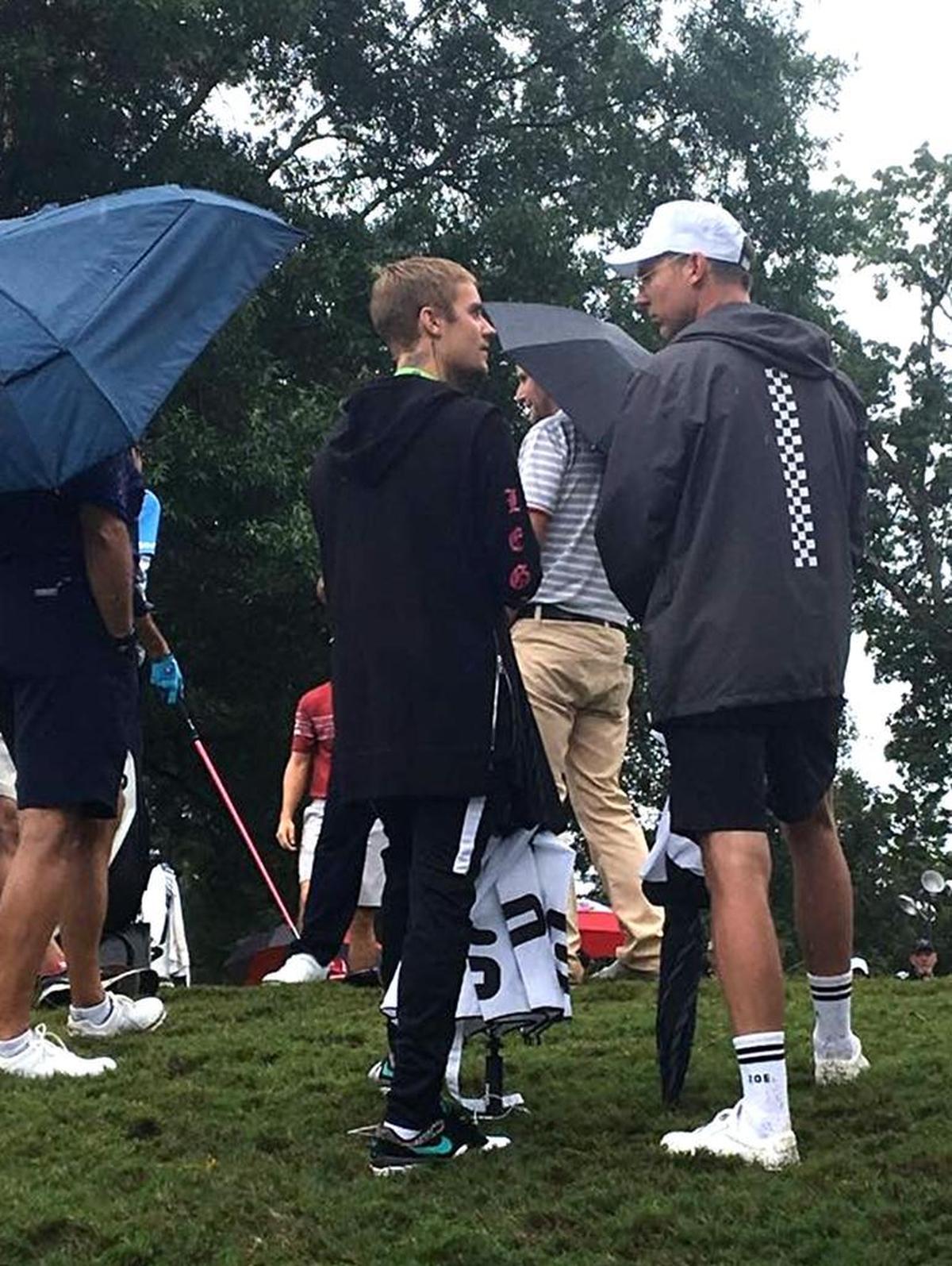 Canadian pop star Justin Bieber at the first hole at Quail Hollow Club Tuesday