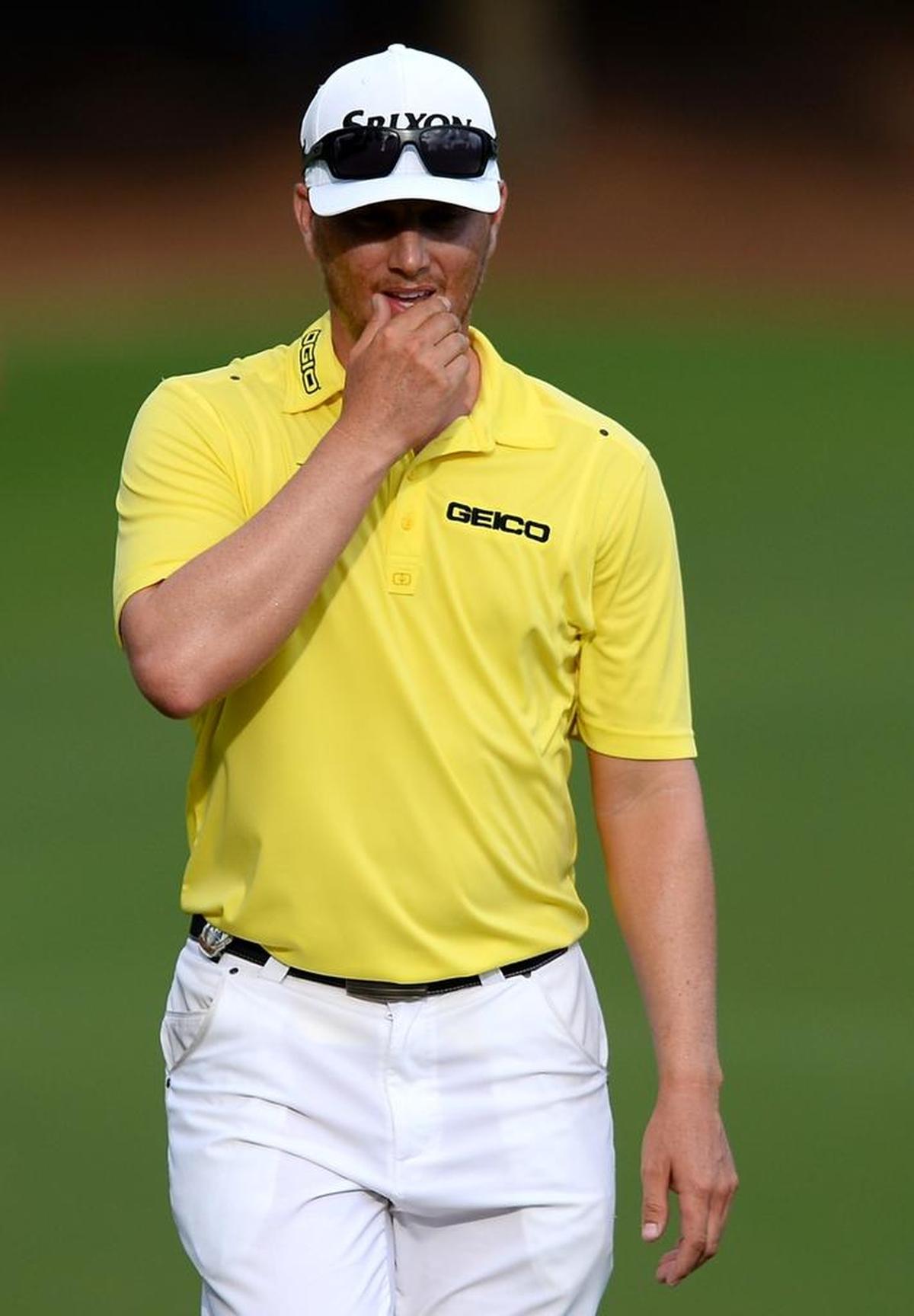 Chris Stroud walks onto the 15th green analyzing his next shot during third-round action of the PGA Championship at Quail Hollow Club in Charlotte.