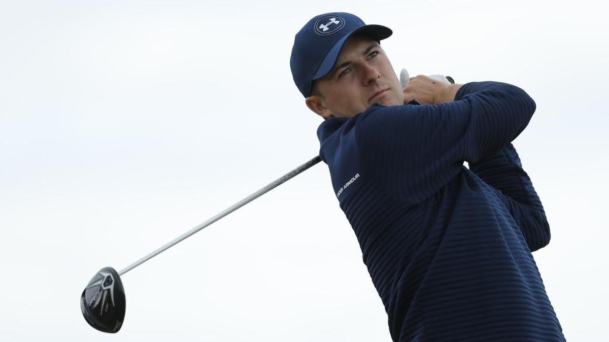 Jordan Spieth of the US hits his tee shot off the 6th during a practice round ahead of the British Open Golf Championship at the Royal Troon Golf Club in Troon, Scotland, Tuesday, July 12, 2016. The Open starts Thursday