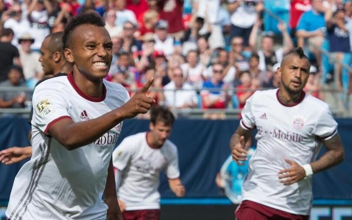 Bayern Munich's Julian Green celebrates scoring his first goal against Inter Milan during Saturday’s International Champions Cup match in Chatrlotte.