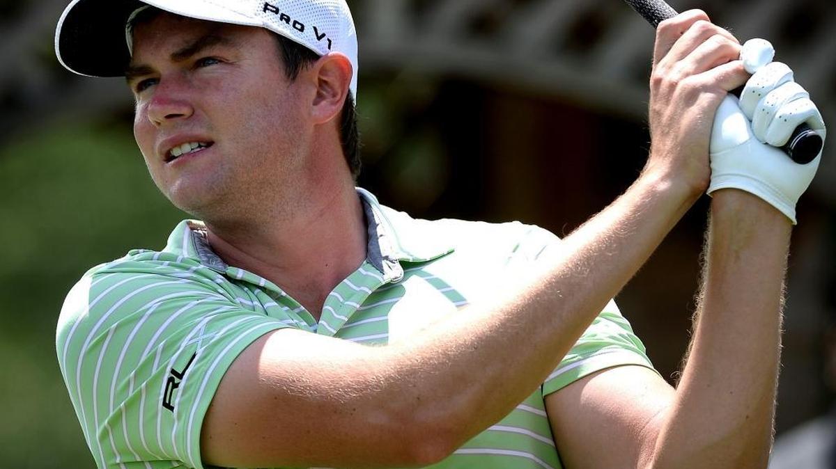 Corey Nagy, watching his tee shot on the 13th hole during Tuesday practice, is playing in his first PGA Tour event at the Wells Fargo Championship at Quail Hollow Club.