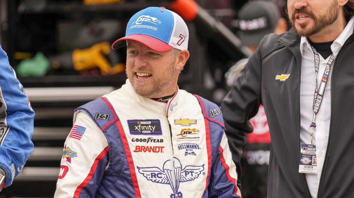 NASCAR Xfinity Series driver Justin Allgaier (7) on the pole during the Alsco Uniforms 300 at Charlotte Motor Speedway. Jim Dedmon-USA TODAY Sports