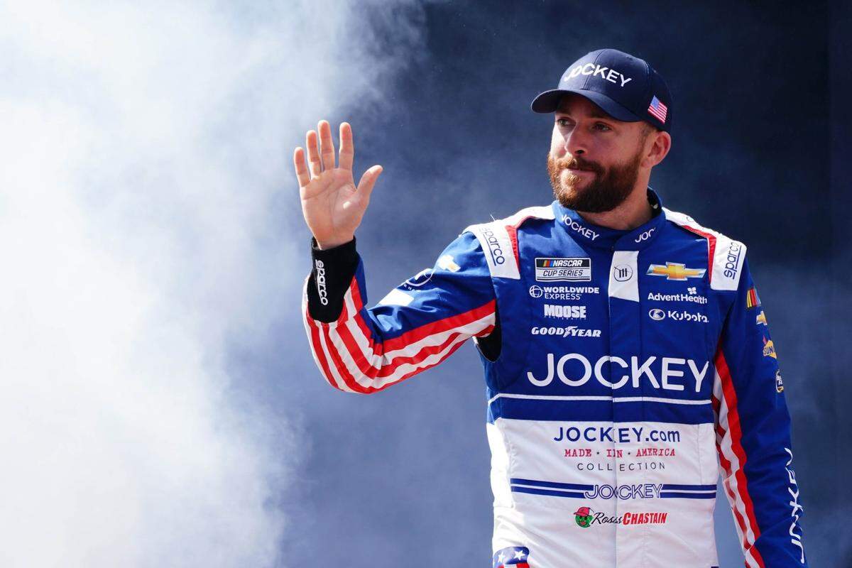 Ross Chastain (1) reacts with fans before the race during the Toyota Owners 400 at Richmond Raceway. Credit: John David Mercer-USA TODAY Sports