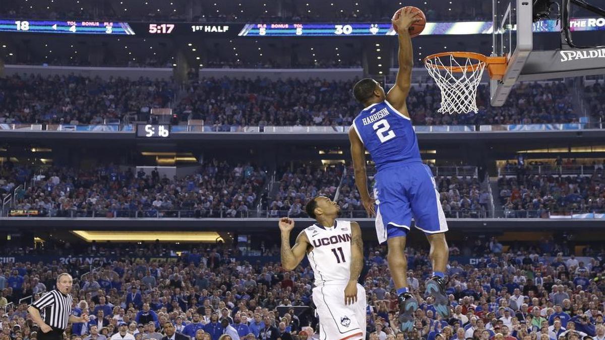 
Kentucky guard Aaron Harrison (2) has a spot on the Charlotte Hornets’ training camp roster. But it’s not a slam dunk he’ll make the team. There’s still work to do. 

