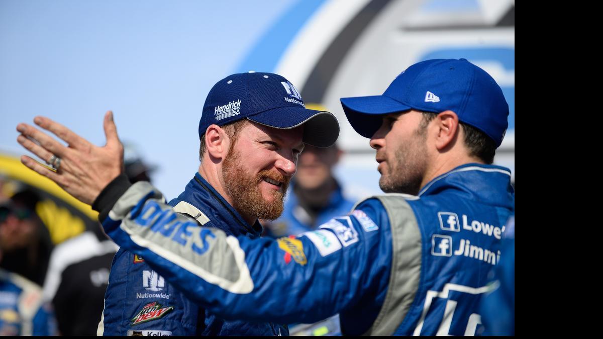 
Even though Dale Earnhardt Jr. was seen here talking with Jimmie Johnson in Victory Lane after the Talladega 500 on Sunday, TalladegaGate is in your imagination. 
