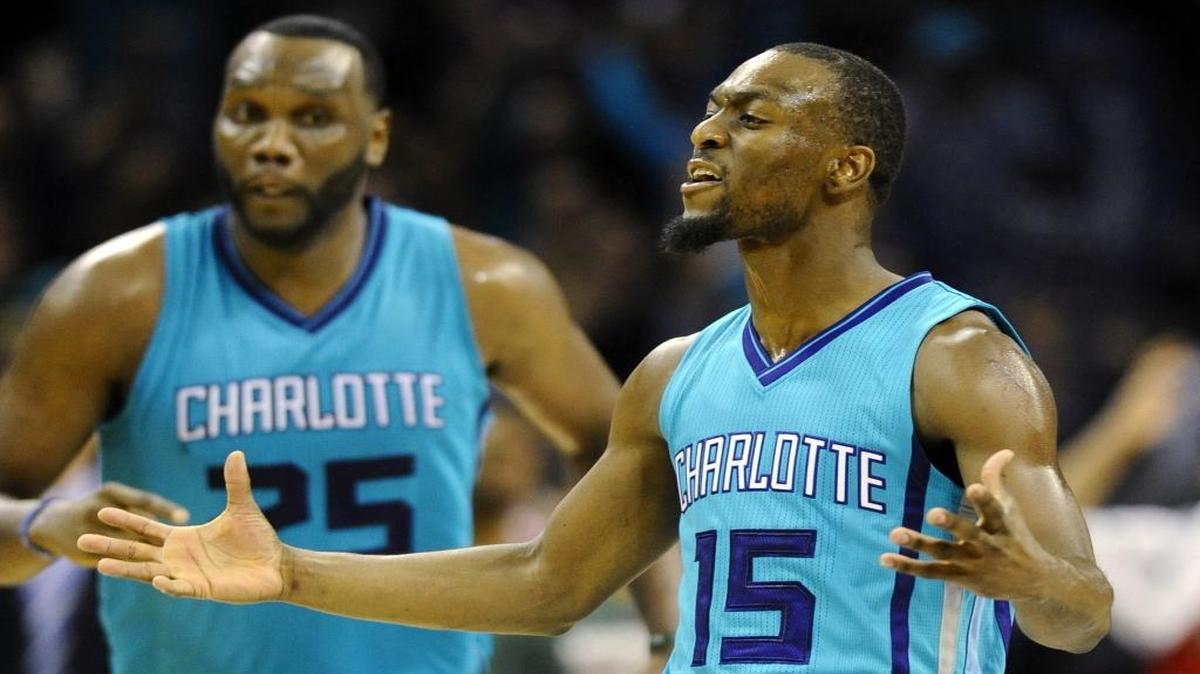 Charlotte Hornets guard Kemba Walker celebrates hitting a game-tying shot in regulation against the Milwaukee Bucks last October at Time Warner Cable Arena.