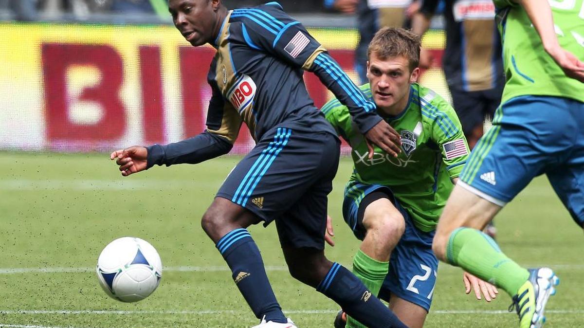
Freddy Adu of the Philadelphia Union dribbles against the Seattle Sounders at CenturyLink Field on May 5, 2012 in Seattle, Washington. 

