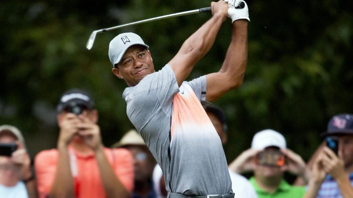 
Tiger Woods tees off on the sixth hole during the pro-am at the Wyndham Championship golf tournament, Wednesday, Aug. 19, 2015, at Sedgefield Country Club in Greensboro. 
