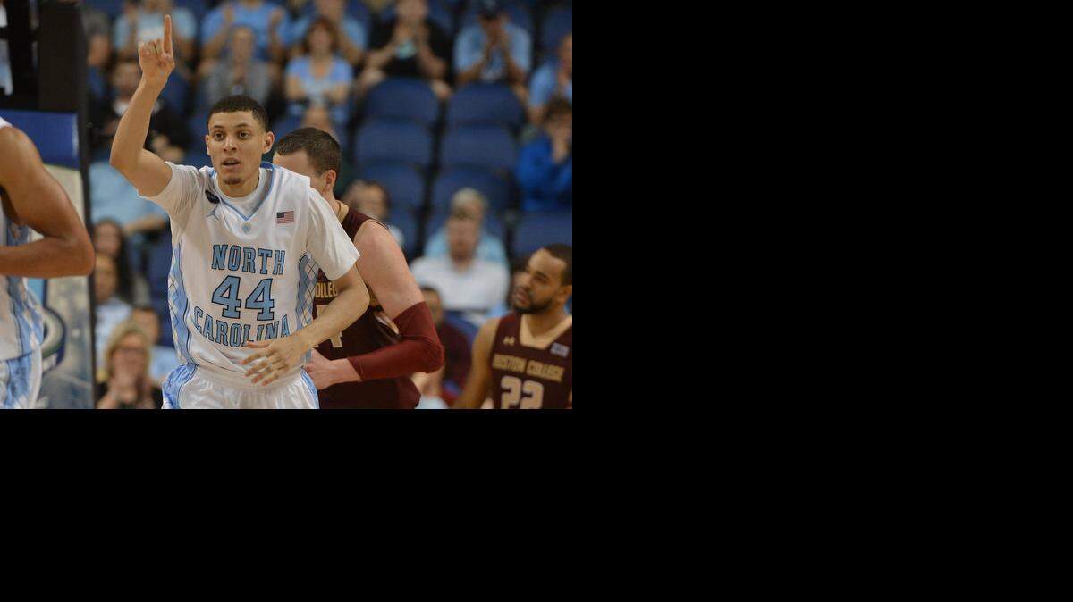 
North Carolina’s Justin Jackson reacts after scoring a second half basket agasint Boston College during the second round of the Atlantic Coast Conference basketball tournament in Greensboro.
