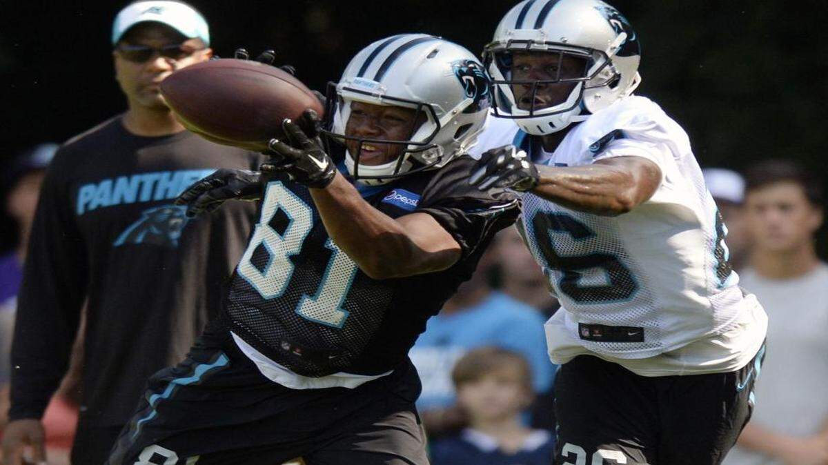 
Carolina Panthers wide receiver Avius Capers (81) says he is more quick than fast, but the speed with which he moved from the kitchen to the practice field belies the mode of transportation he used.
