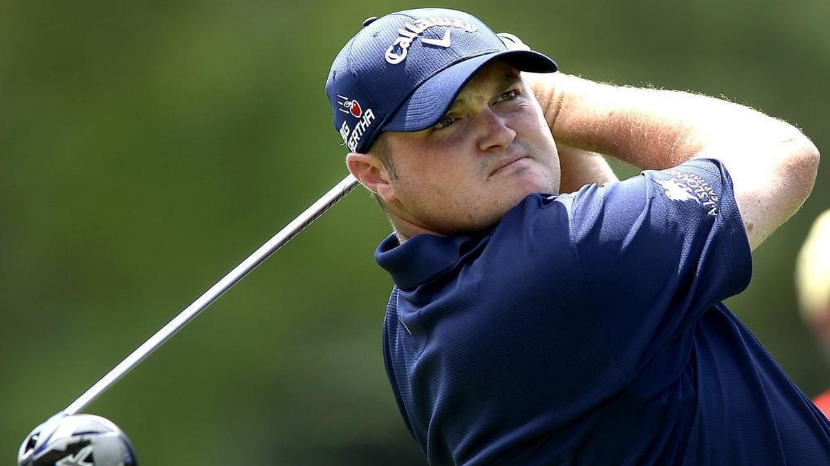 
Jason Kokrak of Charlotte watches his drive from the ninth tee box during practice on Tuesday, May 12, 2015 at Quail Hollow Club. Kokrak donates $100 for every drive he hits over 300 yards to an animal rescue charity.
