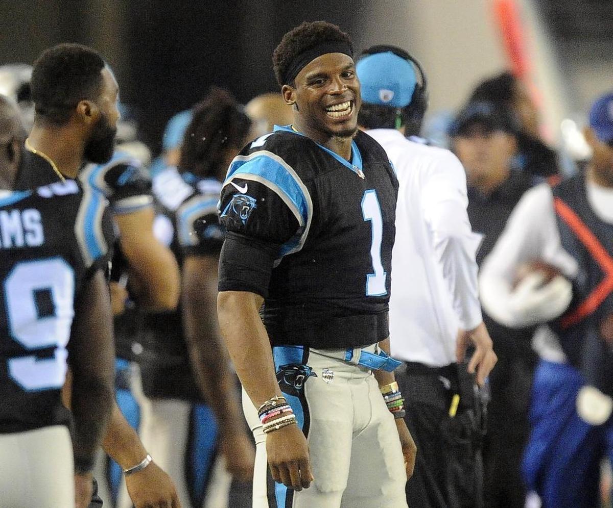 Carolina Panthers quarterback Cam Newton (1) was all smiles Thursday night. Newton threw his first two passes of the preseason, completing both, in the one drive he was allowed in the Panthers’ 24-23 exhibition win. He said later he wished he could have played more.