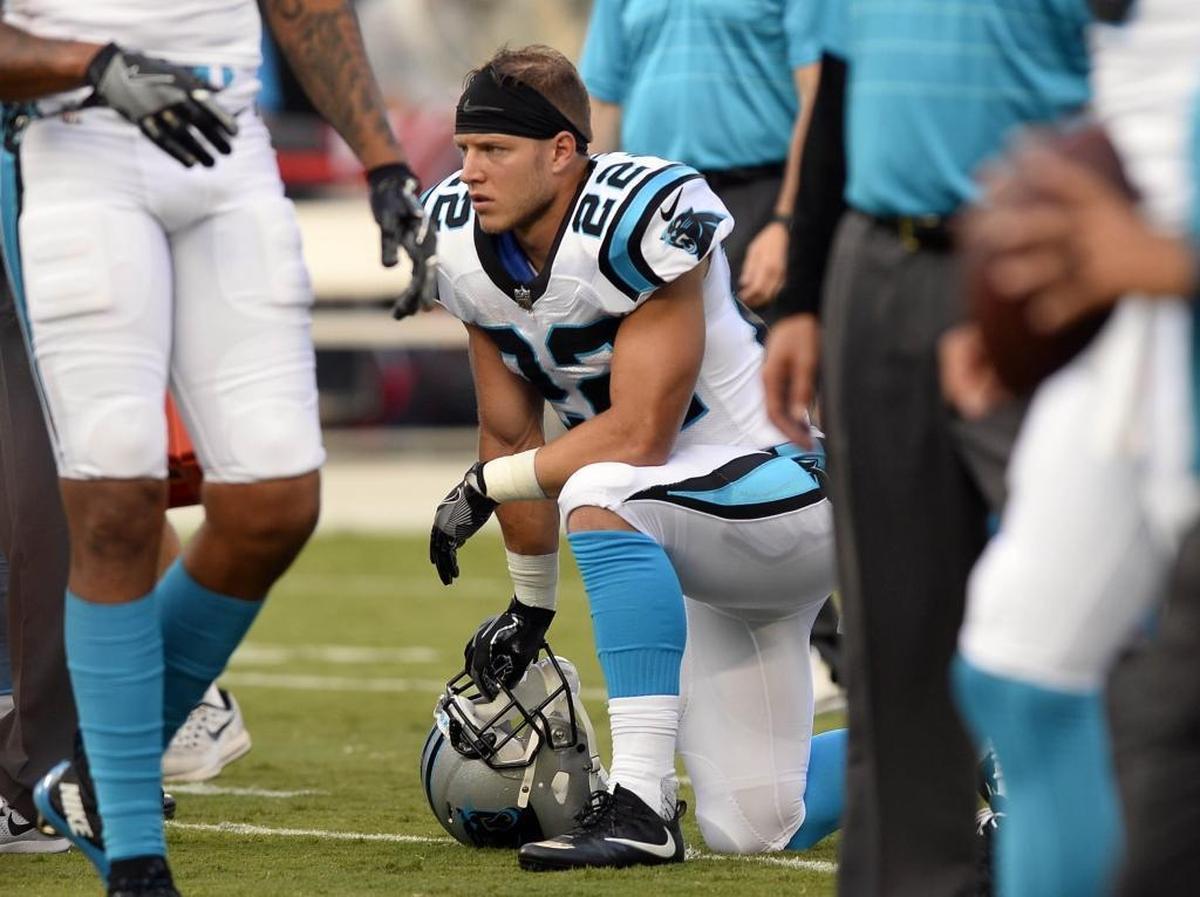 Carolina Panthers running back Christian McCaffrey (22) had seven carries for 33 yards against the Houston Texans on Wednesday before being apparently retired for the night midway through the second quarter.