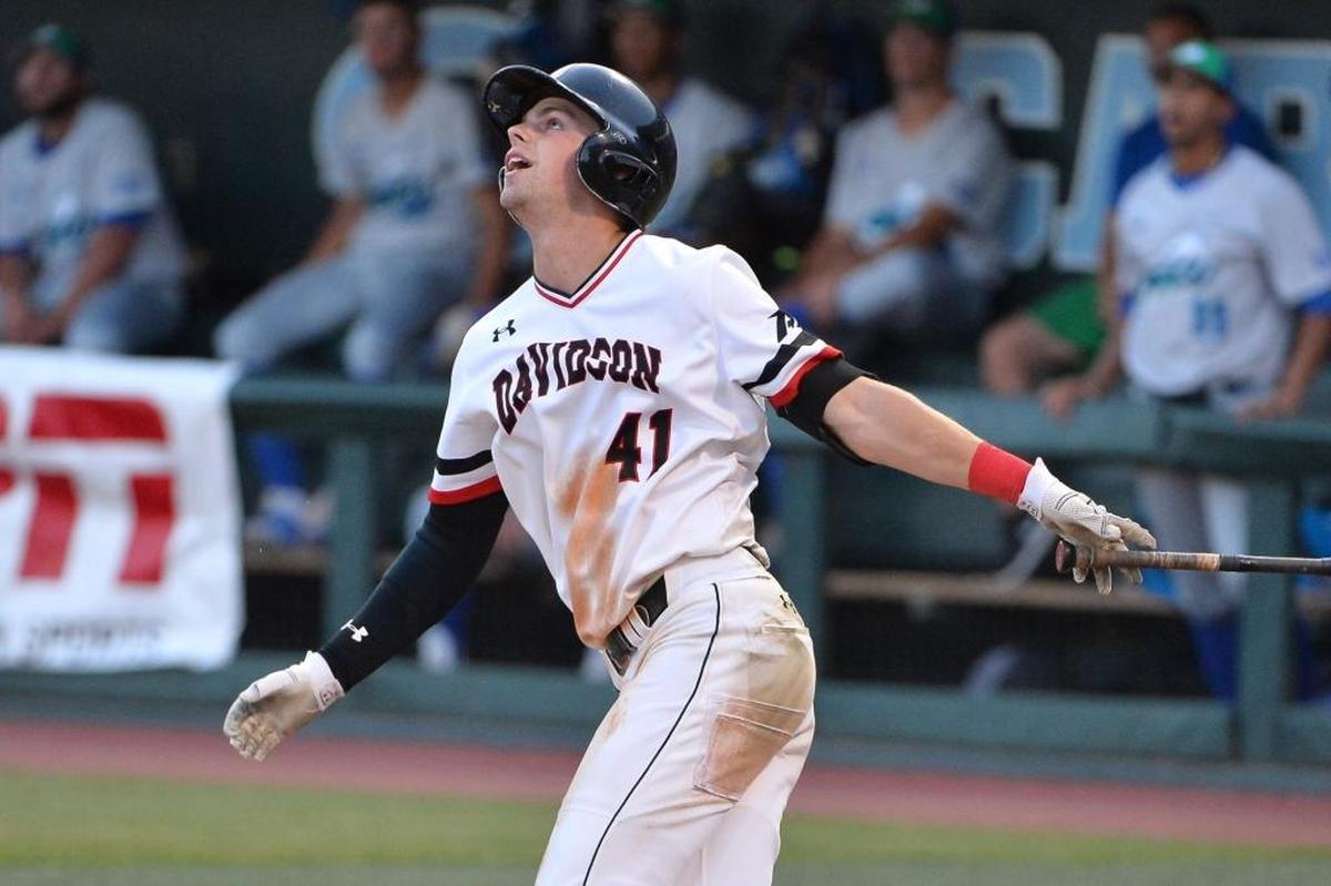 Will Robertson (41), a senior outfielder for Davidson, has set the school record for home runs in a season with 18 in 2017.
