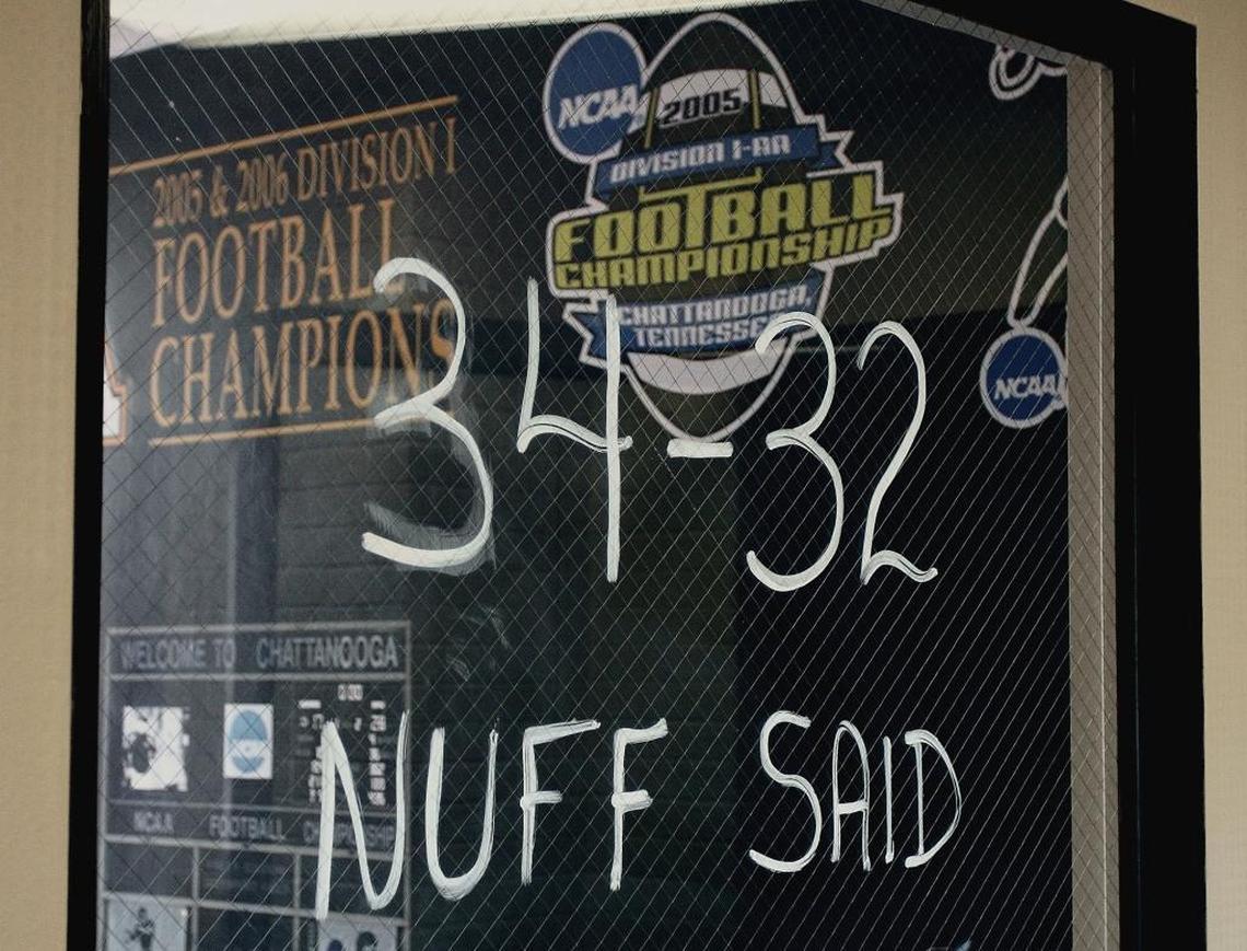 A hand-painted sign greeted people near Appalachian State’s football office in the aftermath of the upset.