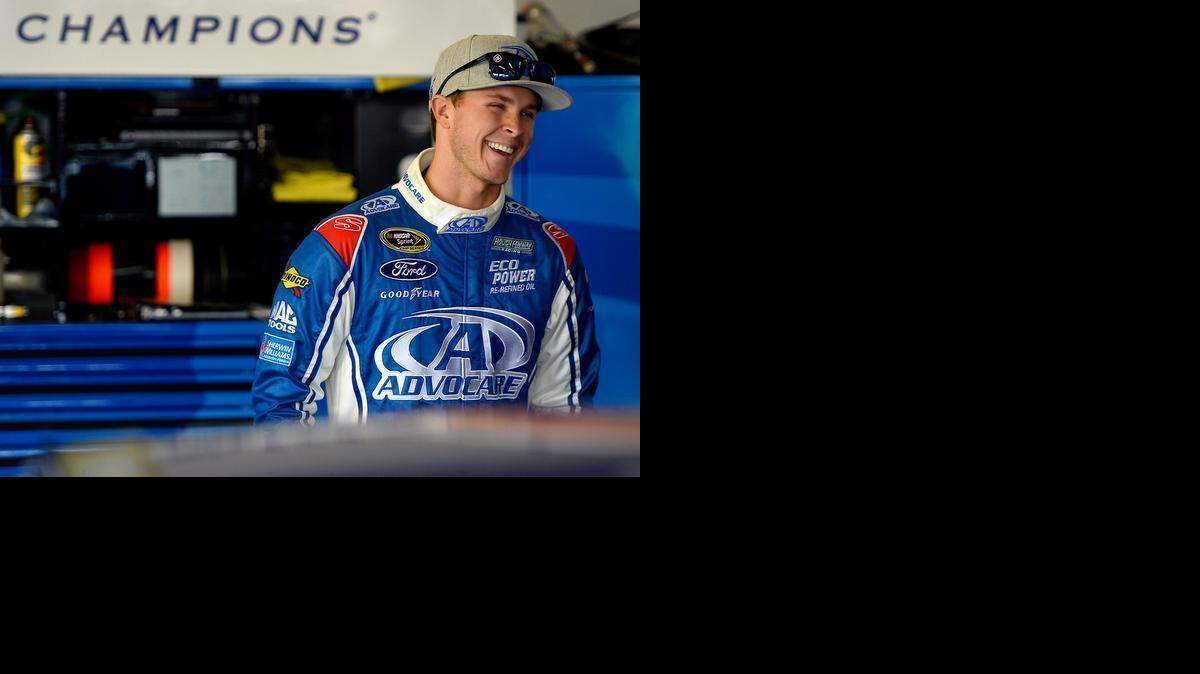 
NASCAR Sprint Cup Series driver Trevor Bayne (6) relaxes in his garage stall prior to practice on Friday, Feb. 20, 2015 at Daytona International Speedway in Daytona Beach, Fla.
