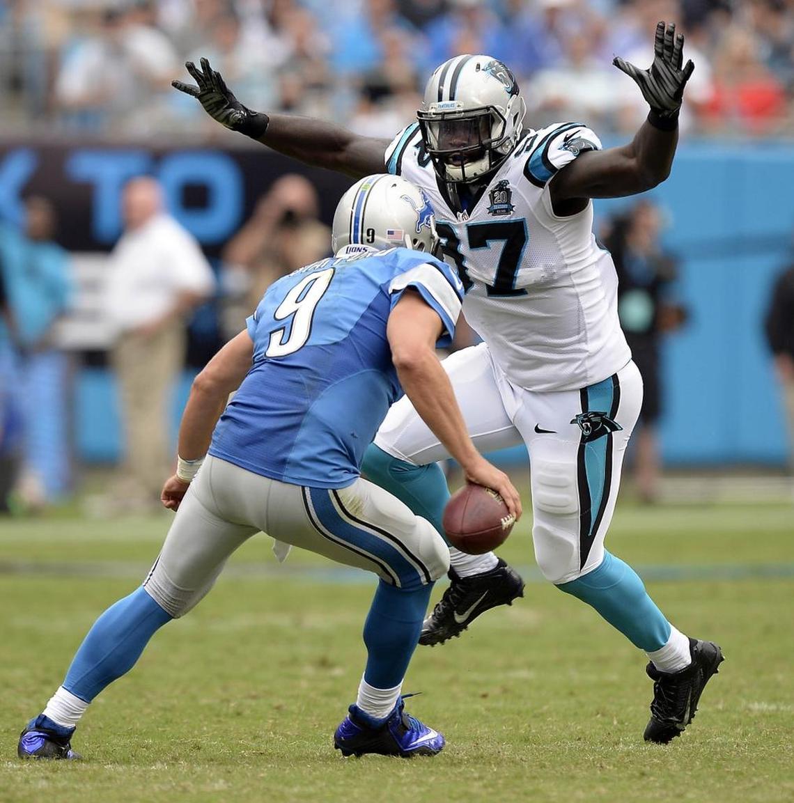 Detroit QB Matthew Stafford (9) was on the trade market in early 2021 and Carolina was interested. But Stafford instead was shipped to the L.A. Rams.