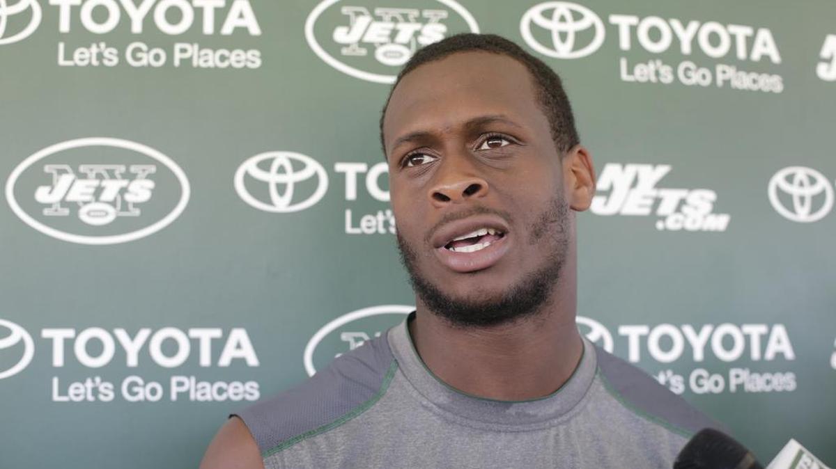 
New York Jets quarterback Geno Smith talks to the media a week ago, before a Tuesday “sucker-punch” from a teammate left him with a broken jaw, out 6-10 weeks. 

