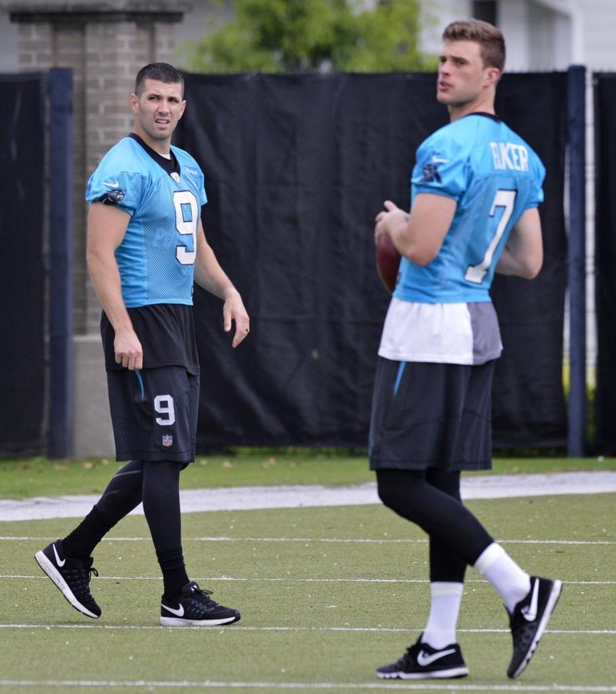 Kickers Graham Gano (9) and Harrison Butker (7) competed against each other throughout the preseason. Butker ultimately lost the job but was quickly picked up by Kansas City, where his numbers in 2017 almost exactly mirror Gano’s.