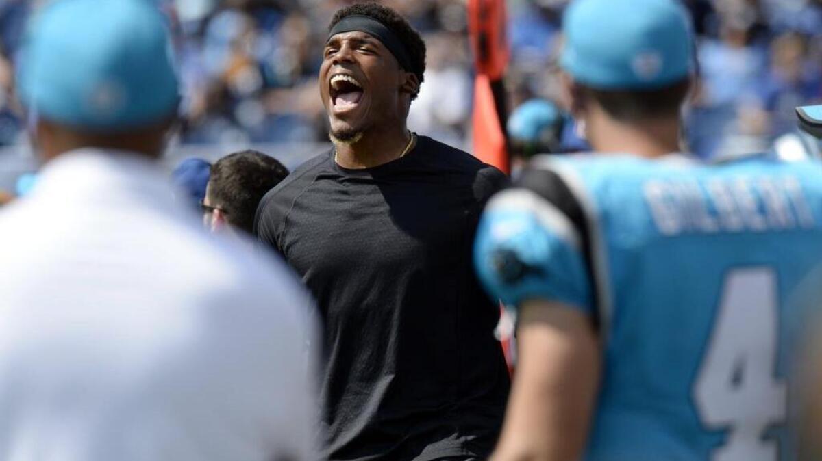 Confined to the role of a very loud cheerleader for the Carolina Panthers’ first two exhibitions, quarterback Cam Newton (center) is on track to make his preseason debut Thursday at Jacksonville.