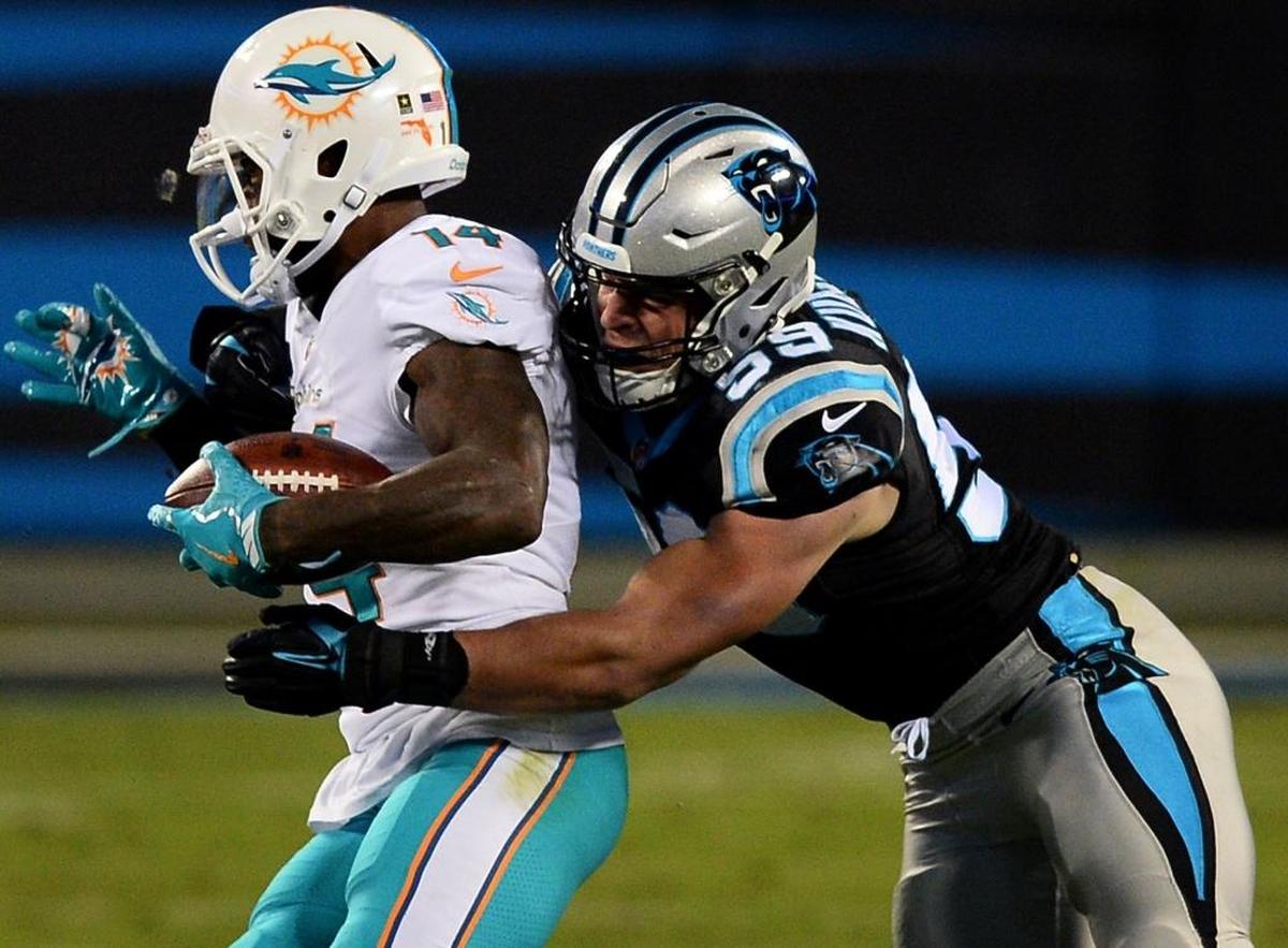 Carolina Panthers linebacker Luke Kuechly tackled Miami wide receiver Jarvis Landry two straight times -- leading to a fourth-down stop Kuechly also contributed to -- during a critical third-quarter series in Carolina’s dominant 45-21 win Monday night.
