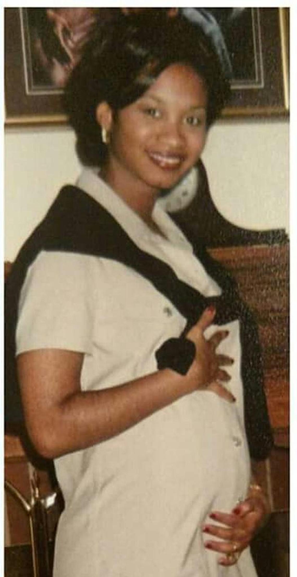 This family photo from 1999 shows Cherica Adams proudly showing off her pregnancy. Her baby Chancellor Lee Adams was born by emergency Caesarean section later that same year after Adams had been shot four times in a murder conspiracy masterminded by former Carolina Panther Rae Carruth.