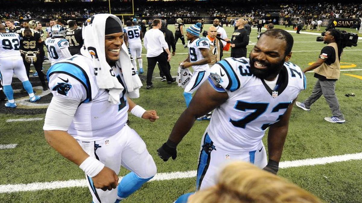 Carolina Panthers tackle Michael Oher (73) was a key component in the team’s Super Bowl run behind Cam Newton (1) in 2015, but a concussion kept Oher out of 13 of a possible 16 games in 2016. On Thursday, the Panthers released Oher, who is eligible for an injury settlement.