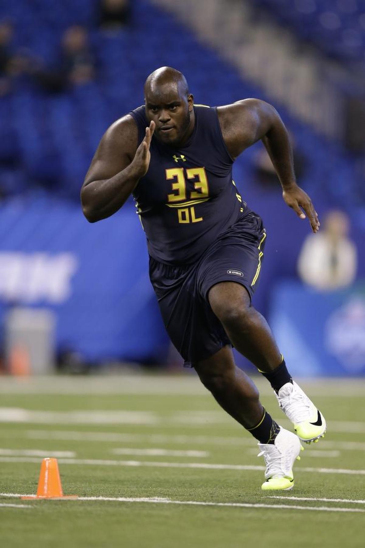 The Carolina Panthers took offensive players with their first three picks, including Western Michigan offensive tackle Taylor Moton, above.
