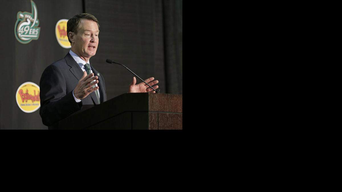 
Mark Price speaks after being introduced as the new head coach of Charlotte during an NCAA college basketball news conference on March 26.
