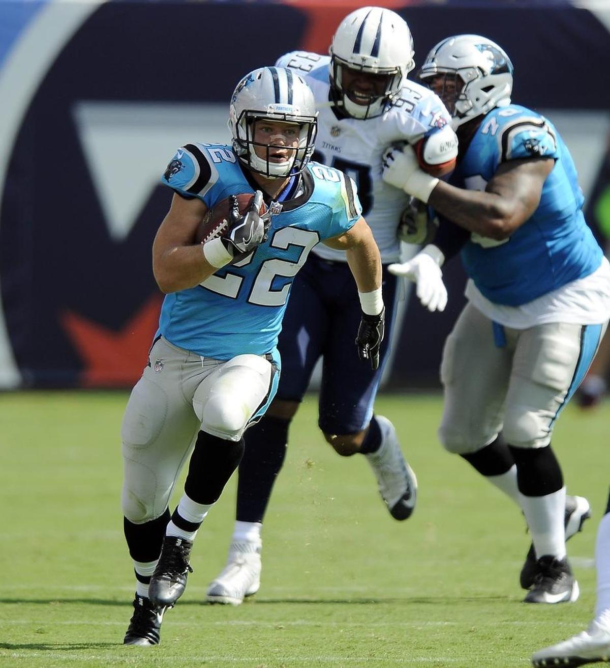 Carolina Panthers running back Christian McCaffrey (22) will have a chance to become the NFL’s Offensive Rookie of the Year – as Newton did in 2011 – if he stays healthy.