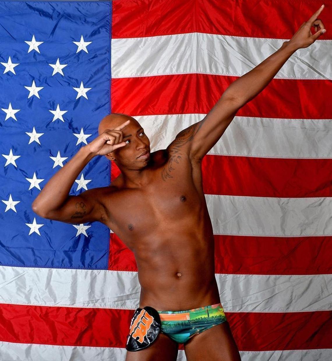 Pointing toward the Olympics: SwimMAC Carolina Team Elite swimmer Cullen Jones strikes a pose on June 20, 2016. Jones fell just short of making the Olympic team that year, but did make it in 2008 and 2012.