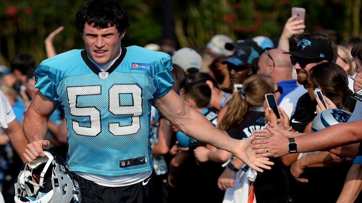 Carolina Panthers linebacker Luke Kuechly -- shown at training camp this week -- said Friday he only thinks about concussions when someone else brings the subject up. Kuechly has been trash-talking with quarterback Cam Newton more frequently in this camp.
