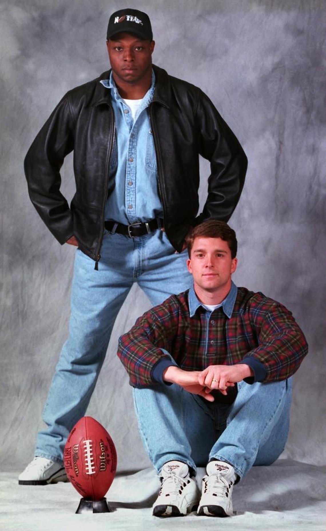 Michael Bates (left) and John Kasay posed together for The Observer in 1996, when they both were part of one of the strongest special-teams units in the NFL for Carolina.