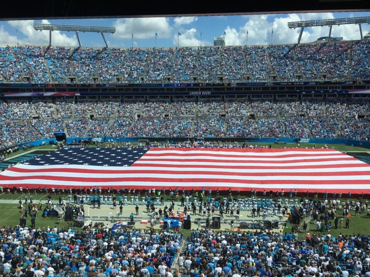 The Panthers displayed this American flag on Sept. 10 at their home opener against Buffalo -- before the latest spate of NFL protests.