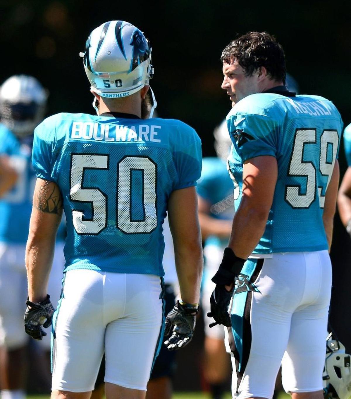When Ben Boulware (left) got a “Welcome to the team” text message from Luke Kuechly (59), he was so delighted he showed it off to his friends.