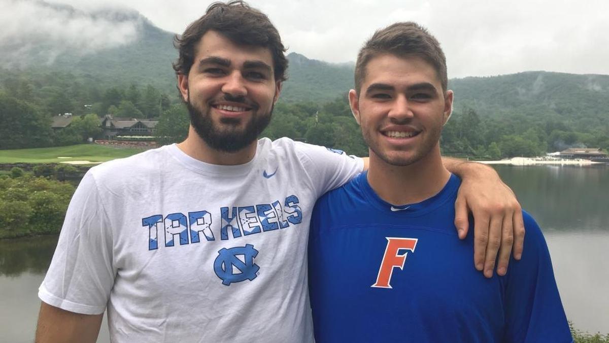 Luke Maye (left) won his national championship in basketball at North Carolina a little less than three months before Cole Maye won his as part of Florida’s first-ever national champion baseball team.